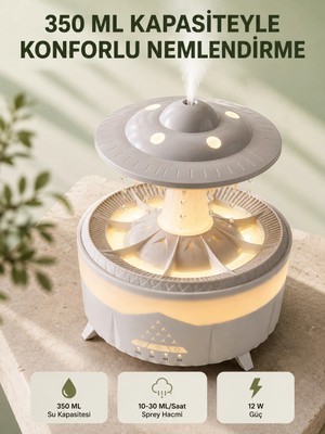 Just Cheap Store Dekoratif Ufo Hava Nemlendirici Simüle Yağmur Damlalı Renkli Gece Işıklı 350 ml