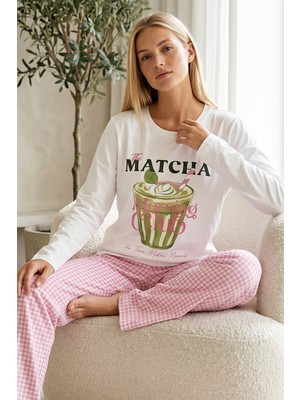 Siyah İnci Beyaz Desenli Pamuklu Likralı Örme Pijama TAKIM26240302