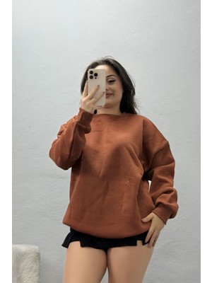 Belendir Kadın Bisiklet Yaka Üç Iplik Sweat Kiremit