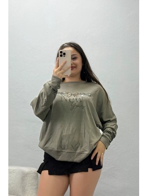 Belendir Kadın Taş Detay Modal Sweat Haki