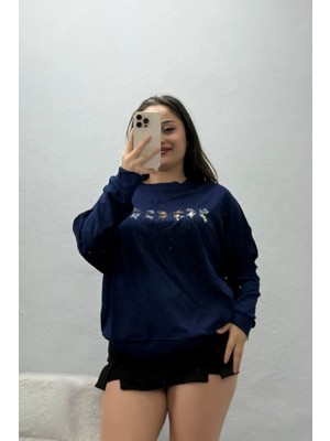 Belendir Kadın Taş Detay Modal Sweat Lacivert