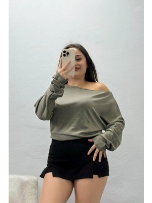 Belendir Kadın Kayık Yaka Modal Bluz Haki