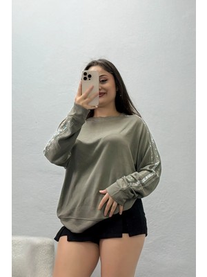 Belendir Kadın Şerit Detaylı Modal Sweat Haki