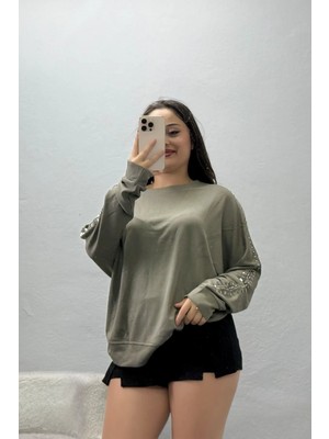 Belendir Kadın Zımba Detay Modal Sweat Haki