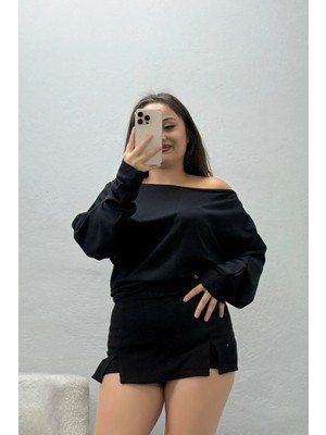 Belendir Kadın Kayık Yaka Modal Bluz Siyah