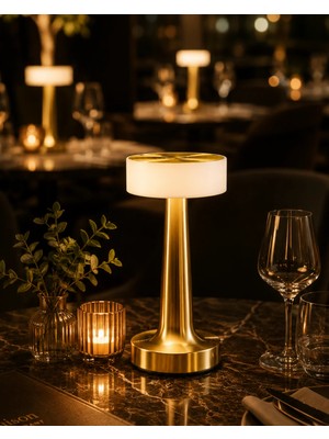TeknoKapsül Şarjlı Gold Mantar Masa Lambası Dimmer Ayarlı Kablosuz LED Lamba