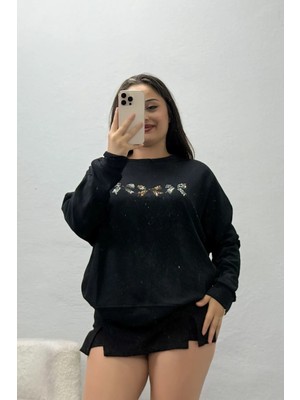 Belendir Kadın Taş Detay Modal Sweat Siyah