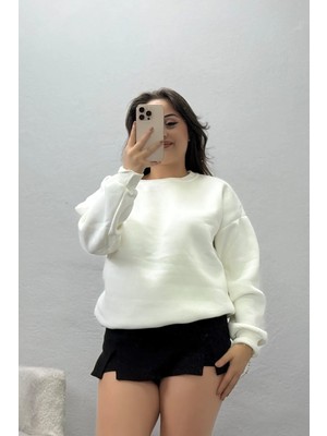 Belendir Kadın Bisiklet Yaka Üç Iplik Sweat Ekru