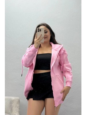Belendir Kadın 3 Iplik Kompakt Oversize Biyeli Sweat Pembe