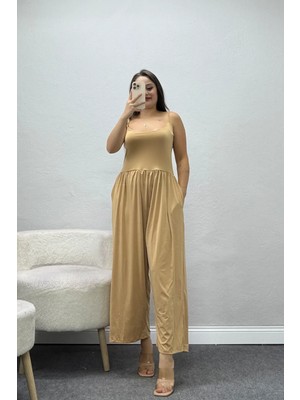 Belendir Kadın Ip Askılı Sandy Tulum Vizon