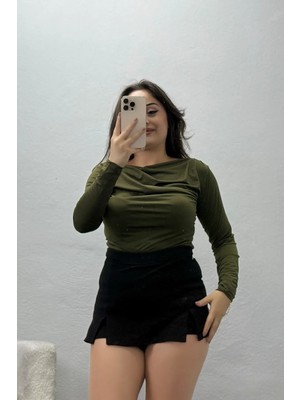 Belendir Kadın Degaje Yaka Sandy Bluz Haki