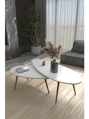 Solmazlar Online Elips Orta Sehpa Seti Suntalam Beyaz 116X46