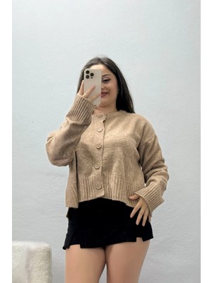 Belendir Kadın Düğmeli Triko Hırka Açıkkahve