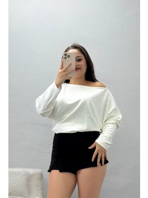Belendir Kadın Modal Taşlı Bluz Ekru