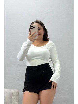 Belendir Kadın Modal U Yaka Taşlı Bluz Ekru