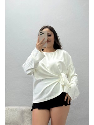 Belendir Kadın Bağlama Detay Uzun Kol Modal Bluz Beyaz