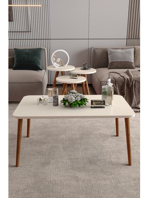 Solmazlar Online Torna Ayak 4'lü Sehpa Seti Krem