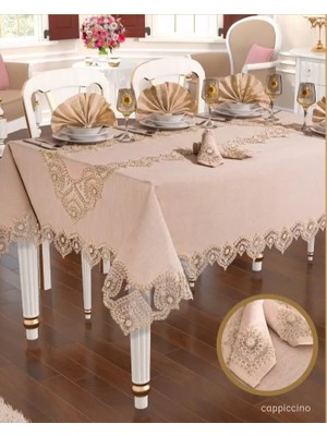 Kapiçino Kartanesi Gardenya Keten 12 Kişilik 160 × 220 cm Yemek Takımı Masa Seti