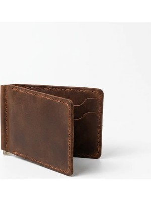 %100 El Işçiliği Hakiki Deri Para Maşalı Erkek Cüzdanı Klipsli Mini Kartlık 7X12 cm