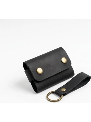%100 Hakiki Deri El Yapımı Mini Kartlık ve Anahtarlık Seti - Minimalist Unisex Cüzdan 6x9 cm