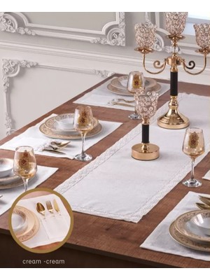 Zara Yemek Takımı 7 Parça 6 Kişilik Krem-Gold Supla Runner Sade Masa Takımı