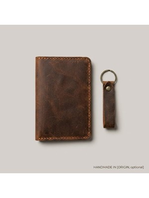 %100 Hakiki Deri Pasaport Kılıfı ve Anahtarlık Seti - El Dikişli Özel Deri Pasaportluk (10X15 Cm)