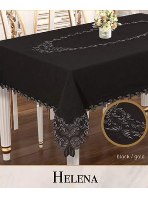 Helena Model Keten Dantelli 155X220 cm Krem Şık Yemek Masası Örtüsü Tasarım