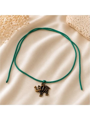BijuStore Eşil Makrome Ip - Fil -  Şans -  Uğur Kadın Choker