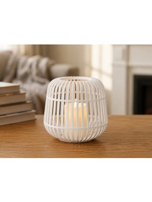 Bezos 3D Baskı Modern Kafes Tasarımlı Dekoratif Mumluk - Tealight Mumluk, Masaüstü Ev ve Ofis Dekoru-Beyaz