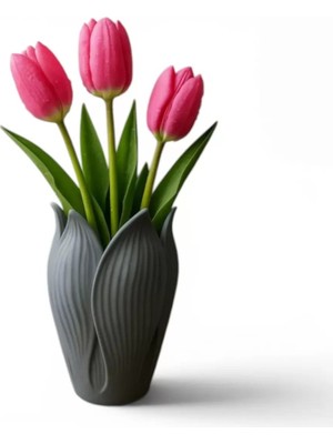 TeknoKapsül Lotus 3D Dekorati̇f Vazo 18 cm Gri