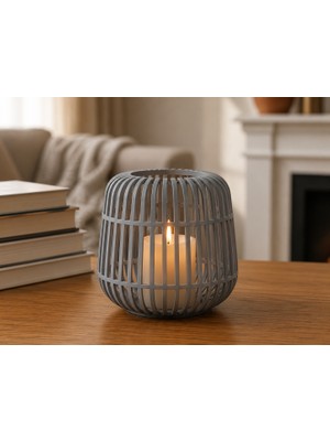 Bezos 3D Baskı Modern Kafes Tasarımlı Dekoratif Mumluk - Tealight Mumluk, Masaüstü Ev ve Ofis Dekoru-Gri