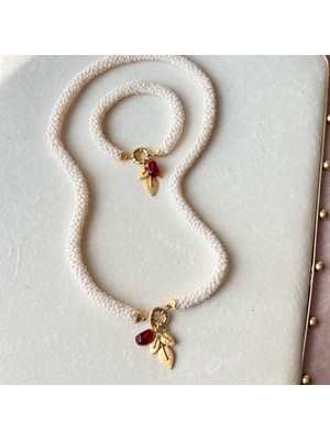 İncie Altın Uyumlu Sarmaşık Set (Nar ve Yaprak Charm)