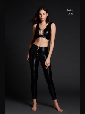 Intive Lingerie Intive Fantasy Siyah Lame Kumaş Pantolonu Arkadan Bağlamalı Bralet Pantolon Fantezi Takım