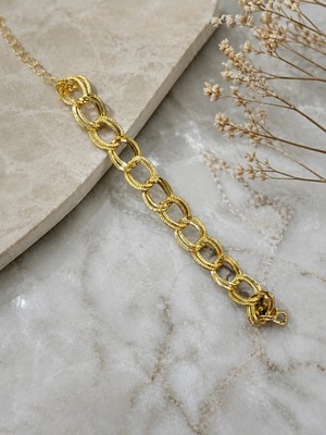 Fm 💎 Premium Parlak ve Şık Gold Renk Halka Zincir 316L Çelik Kadın Bileklik (23cm)
