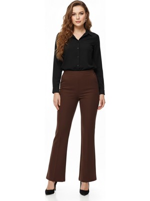 Kadın Ispanyol Paça Beli Lastikli Kumaş Pantolon BGL-ST04321