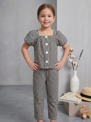 Almira Anne Bebek Kız Çocuk Piti Kare Detaylı Pantolon Bluz Takım