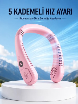 TeknoKapsül Pembe Taşınabilir Boyun Fanı Ergonomik Tasarım Çok Kademeli Hava Akışı