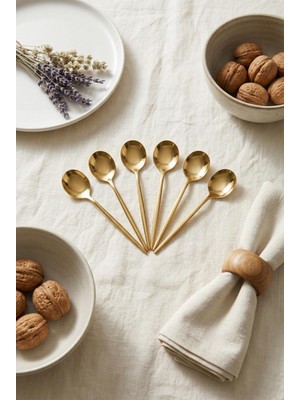 TeknoKapsül 6'lı Lüks Gold Paslanmaz Çelik Çay Kaşığı Seti (13 Cm)
