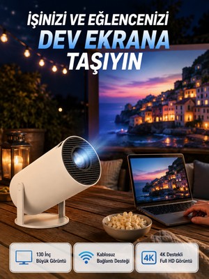 TeknoKapsül Full Hd 4K Destekli Akıllı Projeksiyon – 130 Inç Ekran, Uzun Ömürlü Ampul ve Çoklu Giriş -