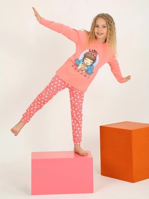 Almira Anne Bebek Kız Çocuk Let Your Dream Yazılı Kız Baskılı Uzun Kollu Pijama Takımı