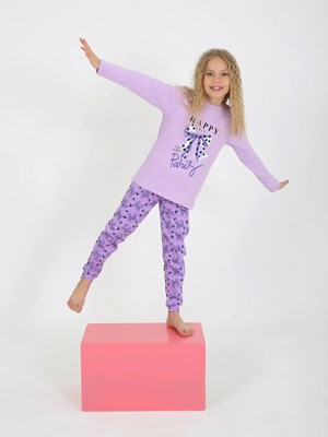 Almira Anne Bebek Kız Çocuk Happy Place Paris Yazılı Fiyonk Baskılı Uzun Kollu Pijama Takımı