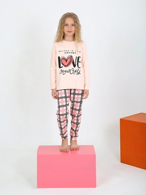 Almira Anne Bebek Kız Çocuk Love Yazılı Uzun Kollu Pamuklu Pijama Takımı