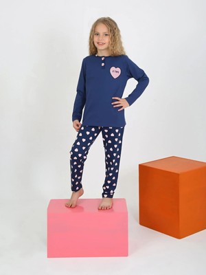 Almira Anne Bebek Kız Çocuk Kalp Baskılı Düğneli Pijama Takımı
