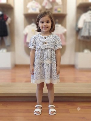 Almira Anne Bebek Kız Çocuk Çiçek Baskılı Balon Kollu Düğmeli Elbise