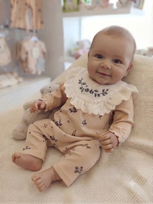 Almira Anne Bebek Kız Bebek Yakası Fistolu Çiçek Işlemeli Uzun Kol Tulum