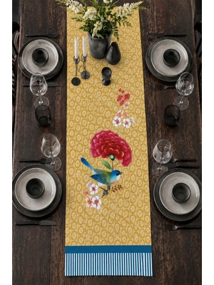 40X140CM Dokuma Leke Tutmaz Baskılı Tay Tüyü Kumaş Masa Örtüsü Dekoratif Runner Yıkanabilir