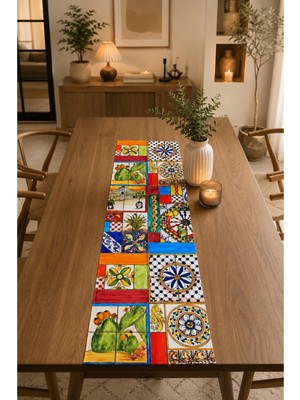 40X140CM Dokuma Leke Tutmaz Baskılı Tay Tüyü Kumaş Masa Örtüsü Dekoratif Runner Yıkanabilir