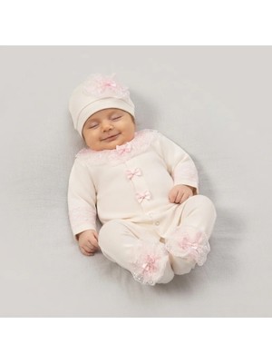 Almira Anne Bebek Kız Bebek Güpürlü Inci Detaylı 3 Parça Tulum Seti
