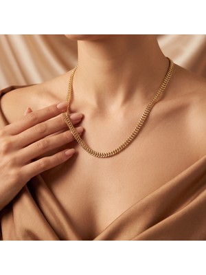 cm Jewelry 316L Çelik Gold Renk Sıkı Dokuma Buğday (Spiga) Zincir Kolye 60 cm