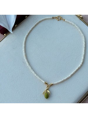 İncie Kum Inci Olive Kolye